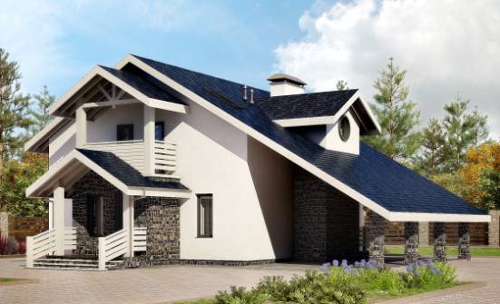 155-010-П Проект двухэтажного дома с мансардой, гараж, бюджетный домик из газобетона Лакинск | Проекты домов от House Expert