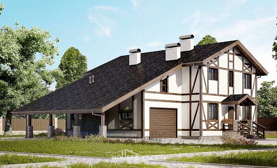 250-002-Л Проект двухэтажного дома с мансардным этажом, гараж, простой дом из кирпича Вязники | Проекты домов от House Expert