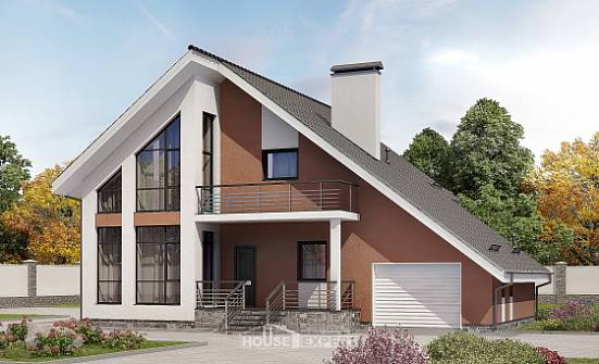 200-007-П Проект двухэтажного дома с мансардой, гараж, средний коттедж из поризованных блоков Александров | Проекты домов от House Expert