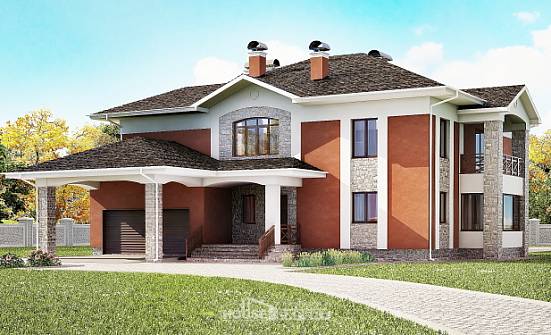 400-002-Л Проект двухэтажного дома и гаражом, классический загородный дом из кирпича Муром | Проекты домов от House Expert