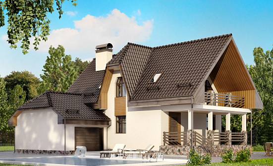 150-001-Л Проект двухэтажного дома с мансардой и гаражом, классический коттедж из бризолита Гороховец | Проекты домов от House Expert