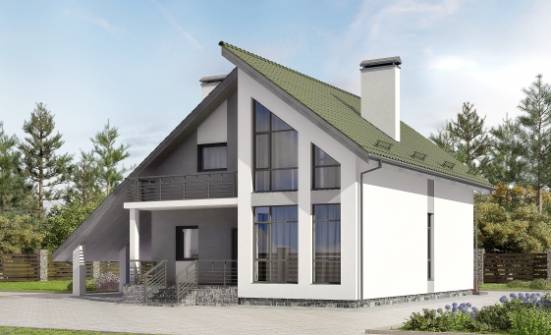 170-009-Л Проект двухэтажного дома мансардой и гаражом, современный домик из пеноблока Покров | Проекты домов от House Expert