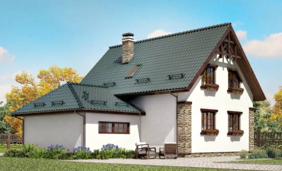 160-005-П Проект двухэтажного дома с мансардой, гараж, небольшой дом из теплоблока Киржач | Проекты домов от House Expert