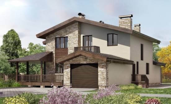 220-001-Л Проект двухэтажного дома с мансардой, гараж, классический загородный дом из твинблока Лакинск | Проекты домов от House Expert