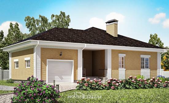 130-002-Л Проект одноэтажного дома, гараж, уютный домик из газобетона Вязники | Проекты домов от House Expert