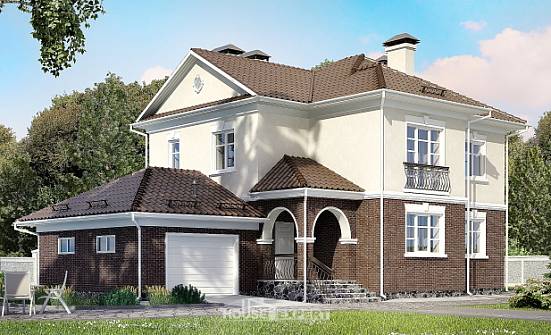 190-002-Л Проект двухэтажного дома и гаражом, просторный загородный дом из поризованных блоков Лакинск | Проекты домов от House Expert