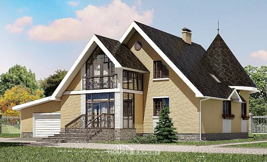 250-001-Л Проект двухэтажного дома с мансардным этажом, гараж, классический дом из пеноблока Киржач | Проекты домов от House Expert