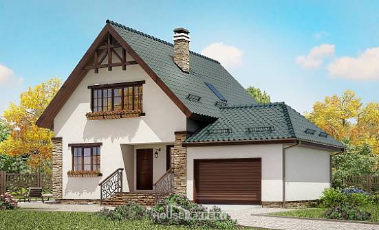 160-005-П Проект двухэтажного дома с мансардой, гараж, небольшой дом из теплоблока Киржач | Проекты домов от House Expert