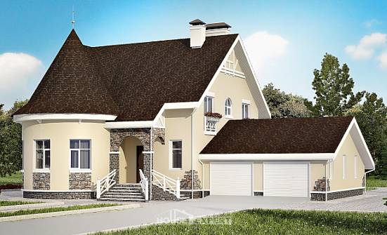 275-001-Л Проект двухэтажного дома с мансардой и гаражом, огромный коттедж из кирпича Киржач | Проекты домов от House Expert
