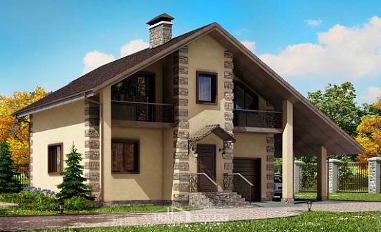 150-003-П Проект двухэтажного дома мансардой и гаражом, уютный домик из поризованных блоков Лакинск | Проекты домов от House Expert