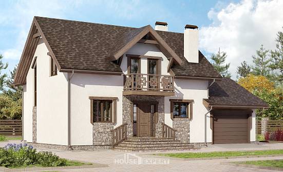 180-013-П Проект двухэтажного дома мансардой, гараж, уютный коттедж из теплоблока Лакинск | Проекты домов от House Expert