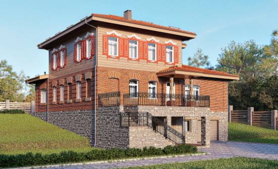 380-002-Л Проект трехэтажного дома и гаражом, большой домик из кирпича Кольчугино | Проекты домов от House Expert