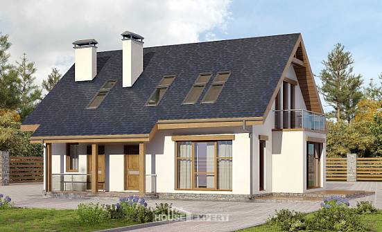 155-012-П Проект двухэтажного дома с мансардным этажом, красивый загородный дом из газосиликатных блоков Кольчугино | Проекты домов от House Expert
