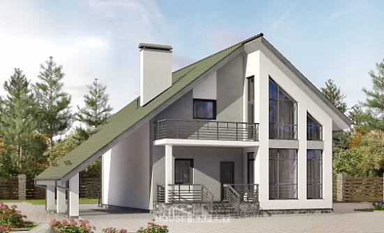 170-009-Л Проект двухэтажного дома мансардой и гаражом, современный домик из пеноблока Покров | Проекты домов от House Expert