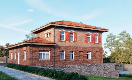 380-002-Л Проект трехэтажного дома и гаражом, большой домик из кирпича Кольчугино | Проекты домов от House Expert