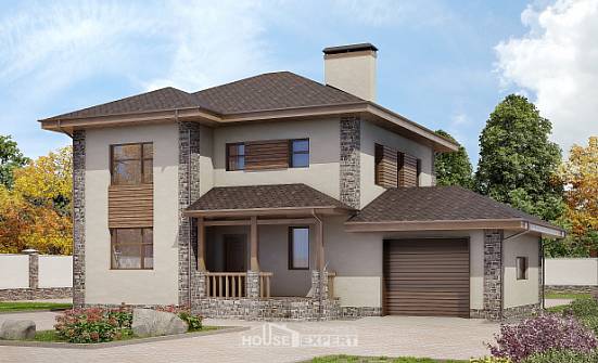 185-004-П Проект двухэтажного дома, гараж, современный загородный дом из поризованных блоков Вязники | Проекты домов от House Expert