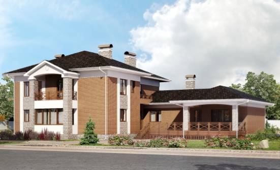 520-002-Л Проект трехэтажного дома и гаражом, большой загородный дом из бризолита Александров | Проекты домов от House Expert