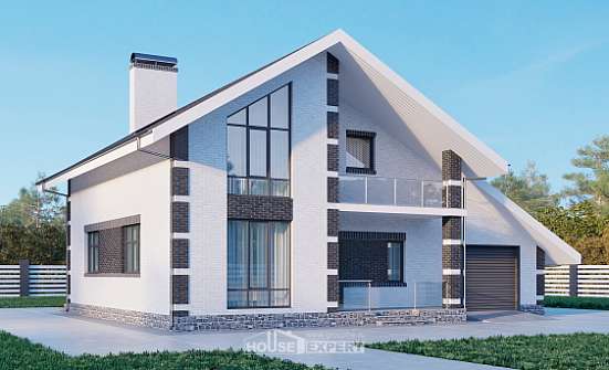 190-008-П Проект двухэтажного дома с мансардой и гаражом, классический дом из газосиликатных блоков Покров | Проекты домов от House Expert
